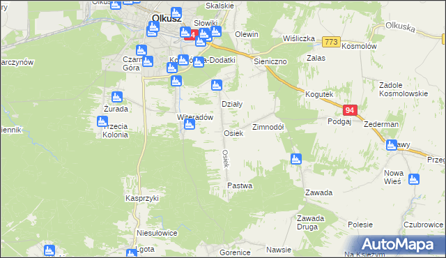 mapa Osiek gmina Olkusz, Osiek gmina Olkusz na mapie Targeo