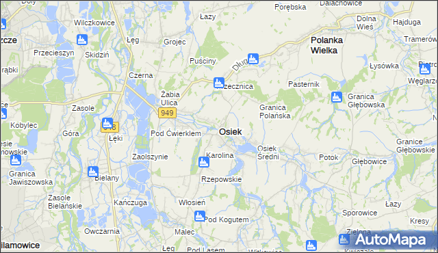 mapa Osiek powiat oświęcimski, Osiek powiat oświęcimski na mapie Targeo