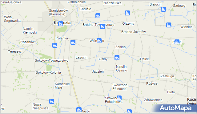 mapa Osiny gmina Kiernozia, Osiny gmina Kiernozia na mapie Targeo