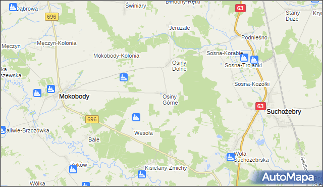 mapa Osiny Górne, Osiny Górne na mapie Targeo