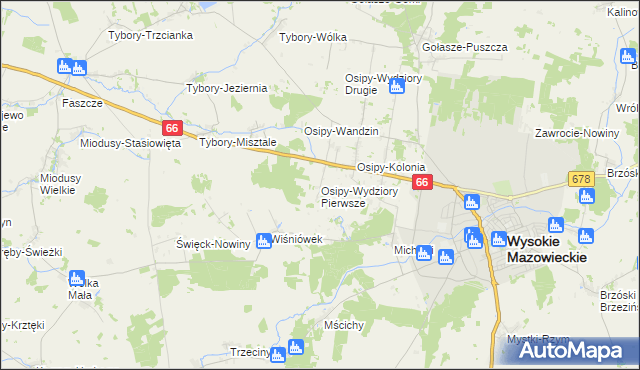 mapa Osipy-Wydziory Pierwsze, Osipy-Wydziory Pierwsze na mapie Targeo
