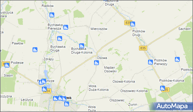 mapa Osowa gmina Bychawa, Osowa gmina Bychawa na mapie Targeo
