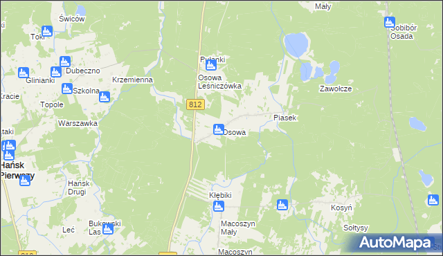mapa Osowa gmina Hańsk, Osowa gmina Hańsk na mapie Targeo