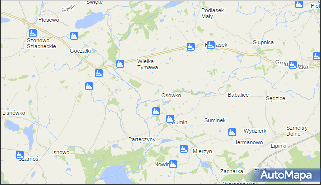 mapa Osówko gmina Biskupiec, Osówko gmina Biskupiec na mapie Targeo
