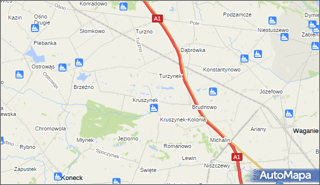 mapa Ossówka gmina Koneck, Ossówka gmina Koneck na mapie Targeo