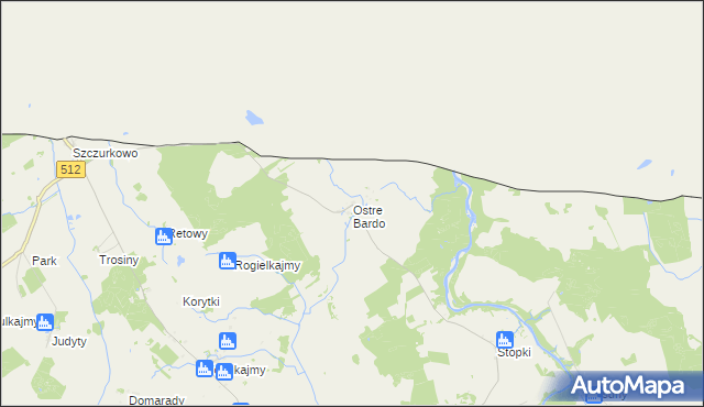 mapa Ostre Bardo gmina Sępopol, Ostre Bardo gmina Sępopol na mapie Targeo