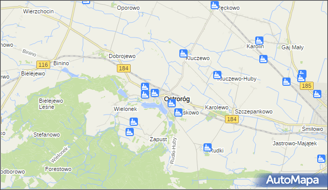 mapa Ostroróg powiat szamotulski, Ostroróg powiat szamotulski na mapie Targeo