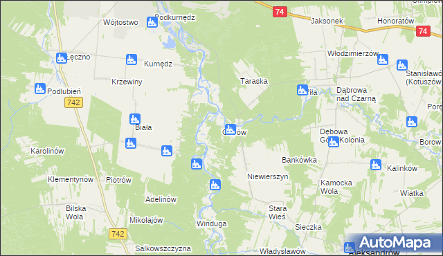 mapa Ostrów gmina Aleksandrów, Ostrów gmina Aleksandrów na mapie Targeo