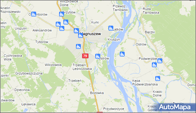 mapa Ostrów gmina Magnuszew, Ostrów gmina Magnuszew na mapie Targeo