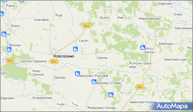 mapa Ostrów gmina Rościszewo, Ostrów gmina Rościszewo na mapie Targeo