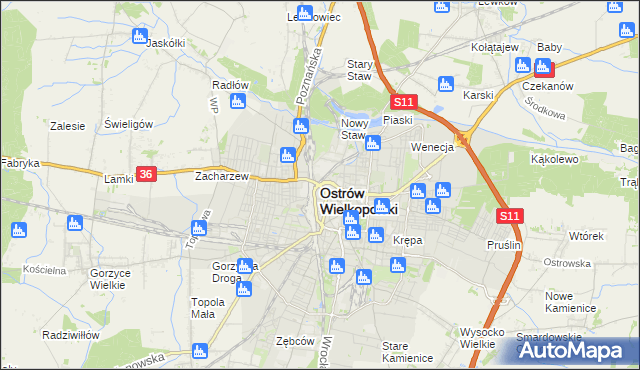 mapa Ostrów Wielkopolski, Ostrów Wielkopolski na mapie Targeo