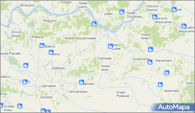 mapa Ostrówek gmina Rząśnik, Ostrówek gmina Rząśnik na mapie Targeo