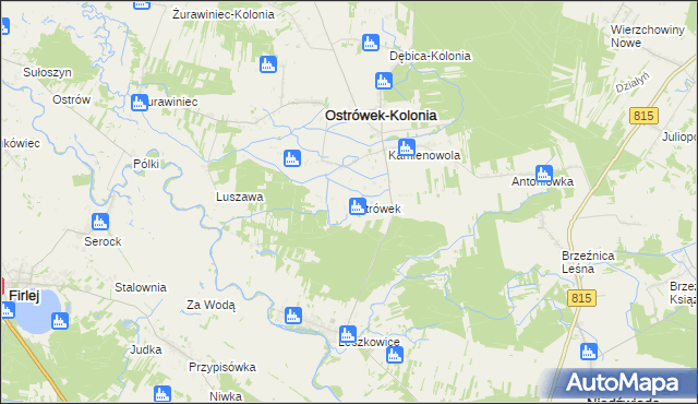 mapa Ostrówek powiat lubartowski, Ostrówek powiat lubartowski na mapie Targeo