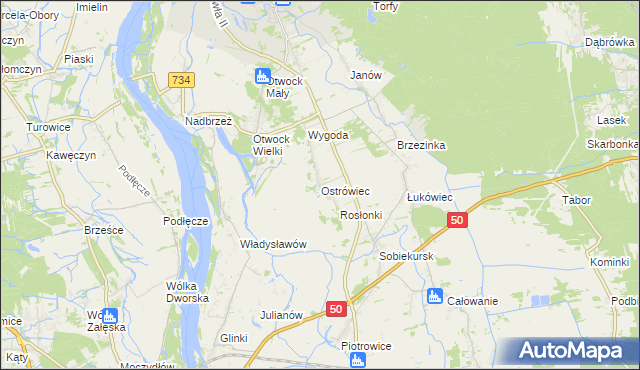 mapa Ostrówiec gmina Karczew, Ostrówiec gmina Karczew na mapie Targeo