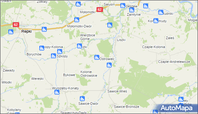 mapa Ostrowiec gmina Repki, Ostrowiec gmina Repki na mapie Targeo