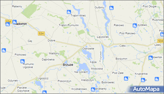 mapa Ostrowite gmina Brzuze, Ostrowite gmina Brzuze na mapie Targeo