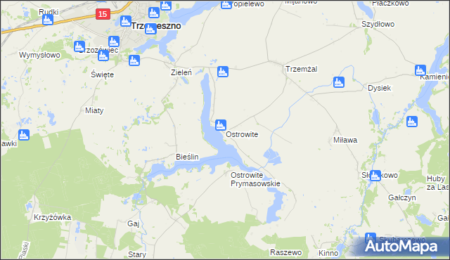 mapa Ostrowite gmina Trzemeszno, Ostrowite gmina Trzemeszno na mapie Targeo