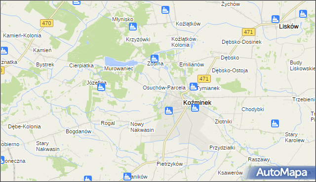 mapa Osuchów gmina Koźminek, Osuchów gmina Koźminek na mapie Targeo