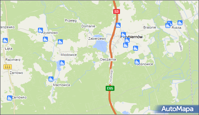 mapa Owczarnia gmina Przybiernów, Owczarnia gmina Przybiernów na mapie Targeo