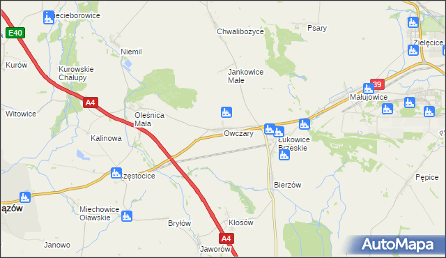 mapa Owczary gmina Oława, Owczary gmina Oława na mapie Targeo