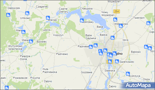 mapa Padniewko, Padniewko na mapie Targeo