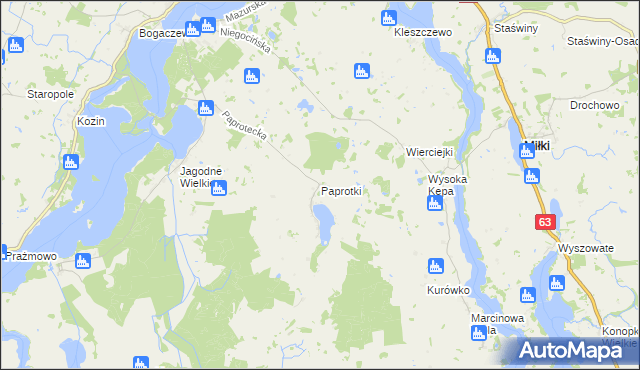mapa Paprotki gmina Miłki, Paprotki gmina Miłki na mapie Targeo