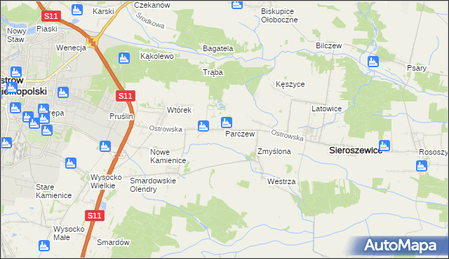 mapa Parczew gmina Sieroszewice, Parczew gmina Sieroszewice na mapie Targeo