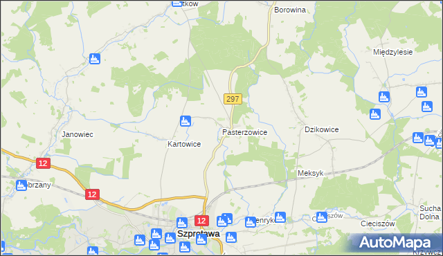 mapa Pasterzowice, Pasterzowice na mapie Targeo