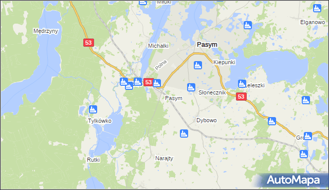 mapa Pasym powiat szczycieński, Pasym powiat szczycieński na mapie Targeo