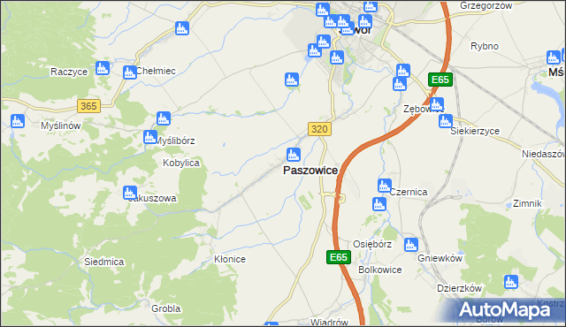 mapa Paszowice, Paszowice na mapie Targeo
