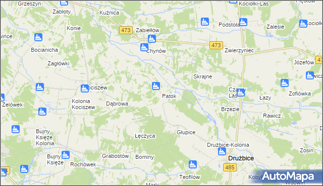 mapa Patok gmina Drużbice, Patok gmina Drużbice na mapie Targeo