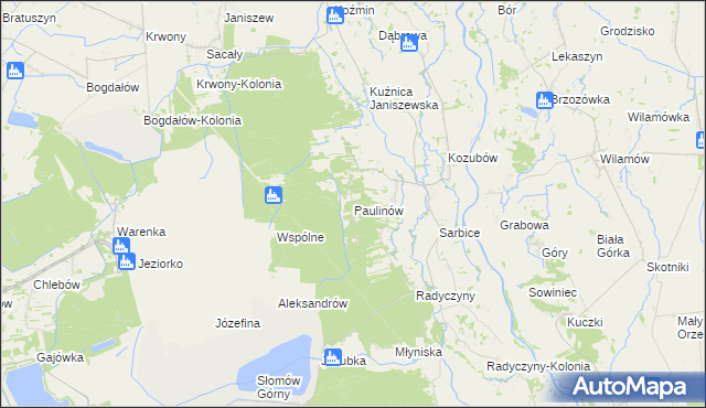 mapa Paulinów gmina Przykona, Paulinów gmina Przykona na mapie Targeo