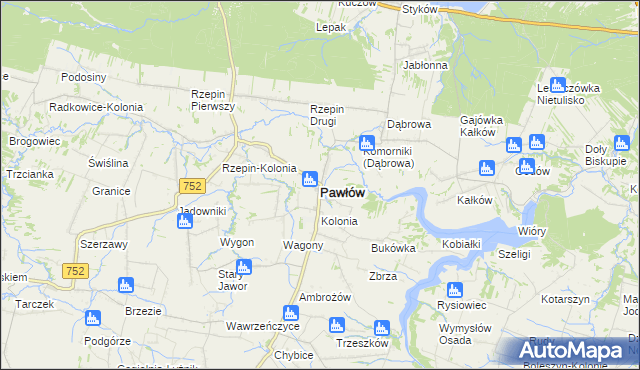 mapa Pawłów powiat starachowicki, Pawłów powiat starachowicki na mapie Targeo