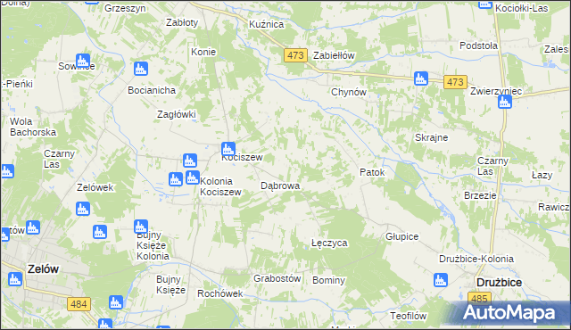 mapa Pawłowa gmina Zelów, Pawłowa gmina Zelów na mapie Targeo