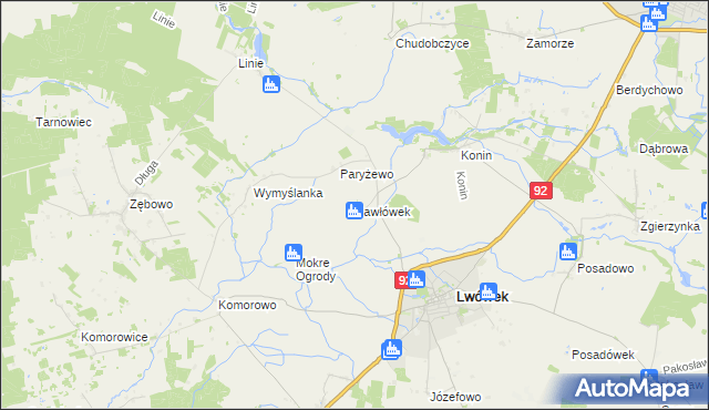 mapa Pawłówek gmina Lwówek, Pawłówek gmina Lwówek na mapie Targeo