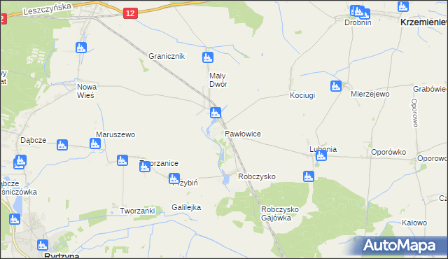 mapa Pawłowice gmina Krzemieniewo, Pawłowice gmina Krzemieniewo na mapie Targeo