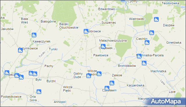 mapa Pawłowice gmina Mszczonów, Pawłowice gmina Mszczonów na mapie Targeo