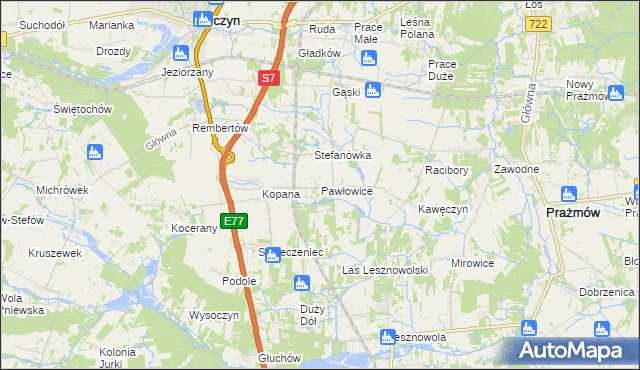 mapa Pawłowice gmina Tarczyn, Pawłowice gmina Tarczyn na mapie Targeo