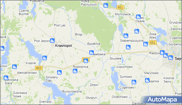 mapa Pawłówka gmina Krasnopol, Pawłówka gmina Krasnopol na mapie Targeo