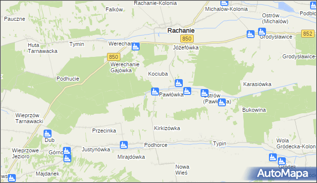 mapa Pawłówka gmina Rachanie, Pawłówka gmina Rachanie na mapie Targeo
