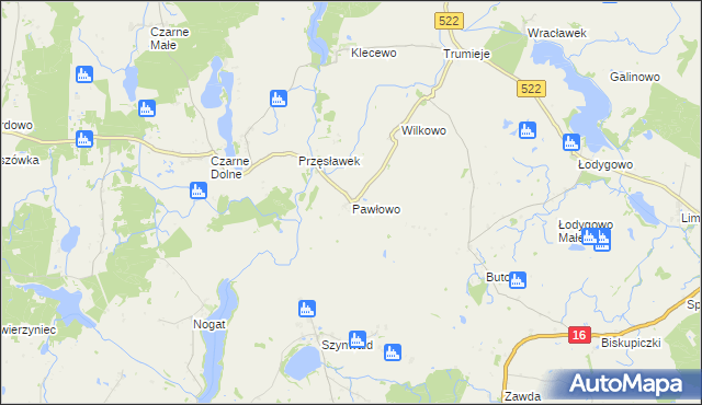mapa Pawłowo gmina Gardeja, Pawłowo gmina Gardeja na mapie Targeo