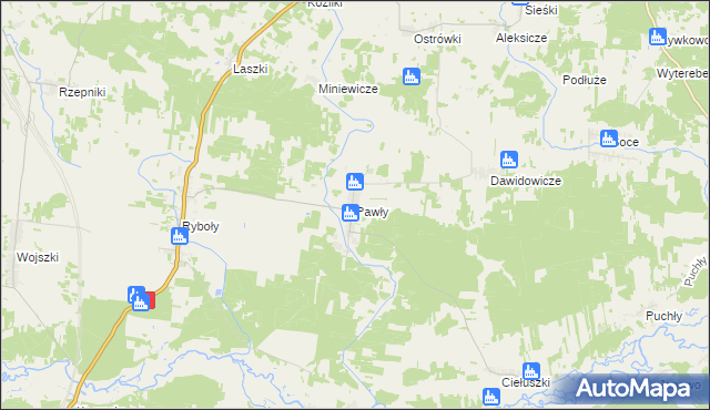 mapa Pawły gmina Zabłudów, Pawły gmina Zabłudów na mapie Targeo