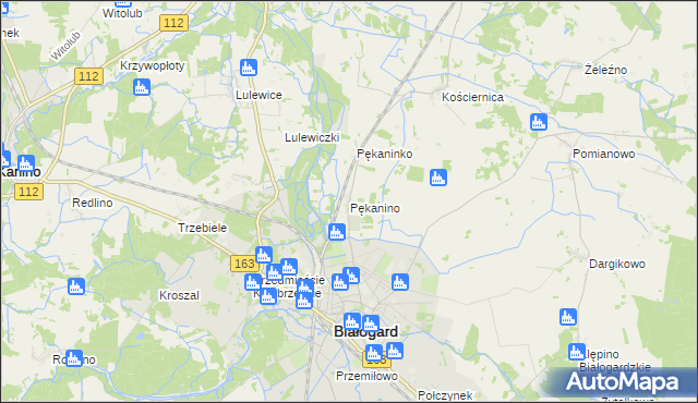 mapa Pękanino gmina Białogard, Pękanino gmina Białogard na mapie Targeo