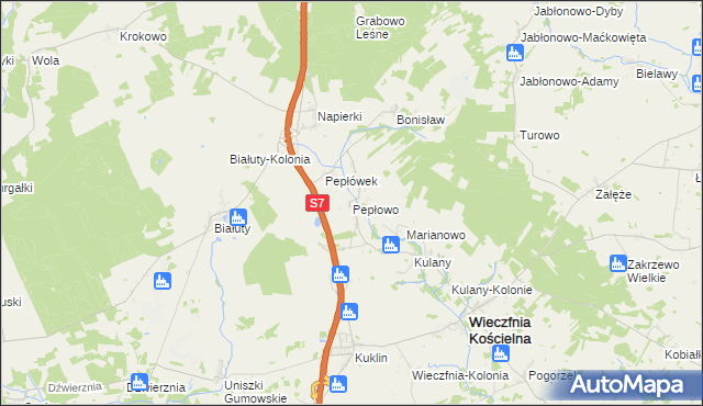 mapa Pepłowo gmina Wieczfnia Kościelna, Pepłowo gmina Wieczfnia Kościelna na mapie Targeo
