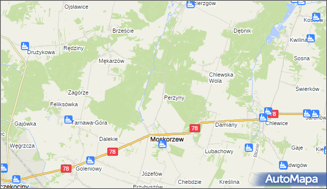 mapa Perzyny gmina Moskorzew, Perzyny gmina Moskorzew na mapie Targeo