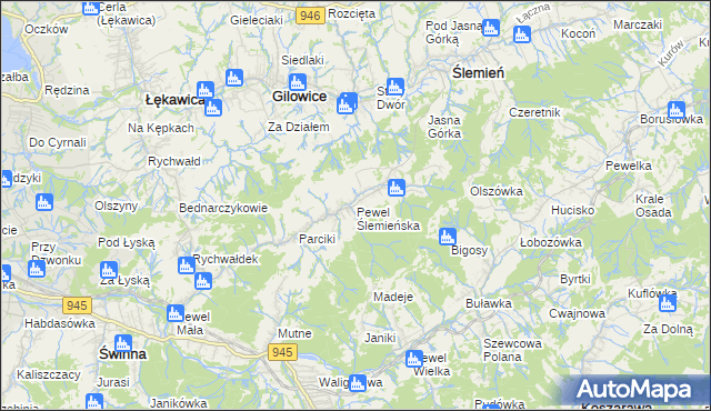 mapa Pewel Ślemieńska, Pewel Ślemieńska na mapie Targeo
