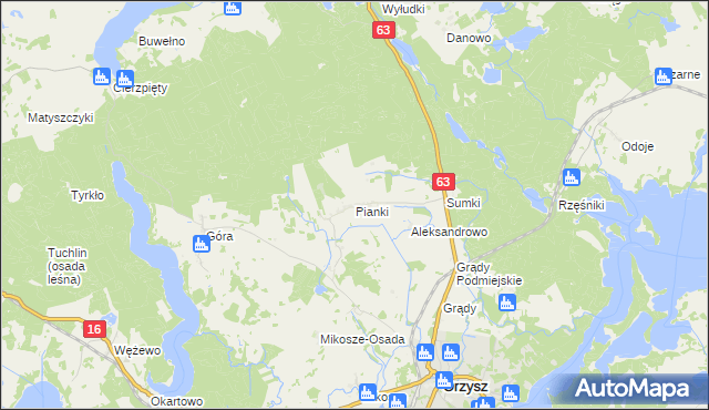 mapa Pianki gmina Orzysz, Pianki gmina Orzysz na mapie Targeo