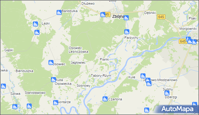 mapa Pianki gmina Zbójna, Pianki gmina Zbójna na mapie Targeo
