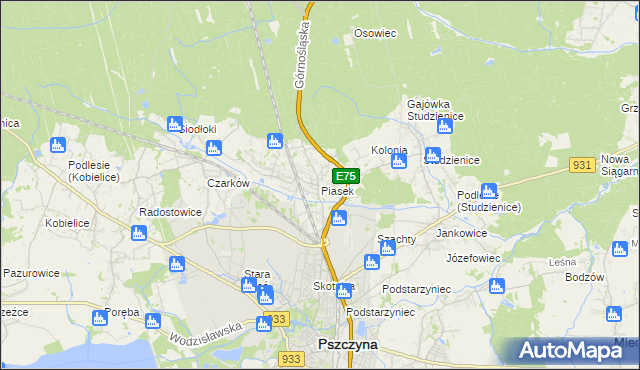 mapa Piasek gmina Pszczyna, Piasek gmina Pszczyna na mapie Targeo