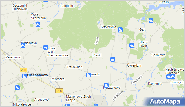 mapa Piaski gmina Witkowo, Piaski gmina Witkowo na mapie Targeo